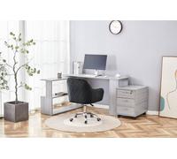 Kosy Koala Grey Office Desk L-Shaped With Black Velvet Upholstered Chair And Storage Drawers Grey One Size