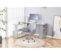 Grey Office Desk L-shaped with Grey Velvet Upholstered Chair Wooden Room Furniture KOSY KOALA Grey One Size