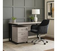 Kosy Koala Grey Office Desk With Black Velvet Upholstered Chair And Matching Drawer Unit Grey One Size