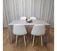KOSY KOALA Grey Table With 4 White Padded Chairs Kitching Dining Set Dining Room Dining Set for 4 in Light Grey | Size: 140cm x 80cm