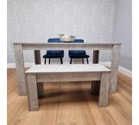Kosy Koala Grey Wood Effect Dining Set With 2 Blue Velvet Chairs And Bench Dining Room Set
