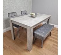 KOSY KOALA Grey Wooden Dining Table Set with 2 Chairs & 1 Bench, Room Furniture | Size: 140cm x 80cm