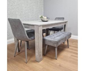 KOSY KOALA Grey Wooden Dining Table Set with 2 Chairs & Benches, Room Furniture | Size: 140cm x 80cm
