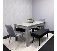 Kosy Koala Grey Wooden Dining Table Set With 2 Grey Velvet Chairs And 2 Black Benches Dining Room Furniture