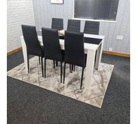 KOSY KOALA Kitchen Dining Set for 6 Wooden Dining Table & 6 Padded Chairs in Black | Size: 140cm x 80cm