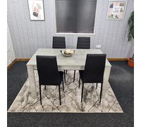 Kosy Koala Kitchen Dining Table Set For 4 Wooden Grey Dining Table And 4 Black Leather Chairs