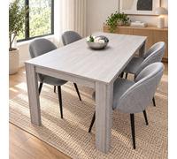 Kosy Koala Light Grey Arrow Pattern Dining Table Set With 4 Grey Velvet Chairs, 140X80X75Cm