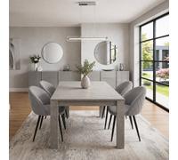 Kosy Koala Light Stone Grey Effect Dining Table Set With 4 Grey Velvet Chairs, 117X77X75Cm