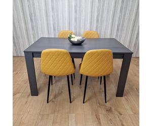 Kosy Koala Luxurious Dark Grey Dining Table With 4 Mustard-Stitched Chairs Dining Room Set