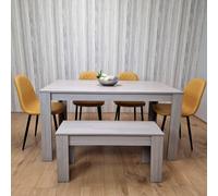 KOSY KOALA Mid Grey Dining Table with 4 Diamond Stitched Mustard Chairs & 1 Bench