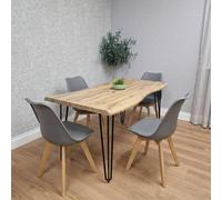 Kosy Koala Modern 140Cm Dining Table Set With 4 Grey Chairs For Kitchen Room In Brown Brown