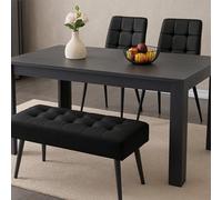Kosy Koala Modern Arrow Design Dining Table Set With 2 Black Velvet Chairs And 1 Black Bench Dining Room Furniture