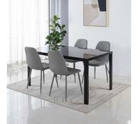 Kosy Koala Modern Black Glass Dining Table Set With 4 Grey Dining Chairs Dining Room Furniture