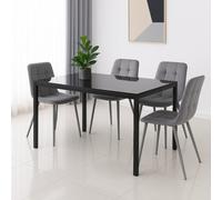 Kosy Koala Modern Black Glass Dining Table Set With 4 Grey Velvet Chairs Dining Room Furniture