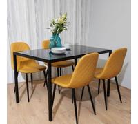 KOSY KOALA Modern Black Glass Dining Table Set with 4 Mustard Faux Leather Chairs | Size: 120 cm x 70 cm KOSY KOALA Mustard 120 cm x 70 cm