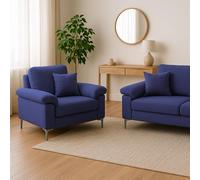 Kosy Koala Modern Blue Sofa 2 1 Seater Set Fabric With Chrome Feet - Comfortable Couch With Cushion For Living Room, Bedroom Or Office Blue One Size