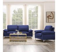 Kosy Koala Modern Blue Sofa 3 1 Seater Set Fabric With Chrome Feet - Comfortable Couch With Cushion For Living Room, Bedroom Or Office Blue One Size