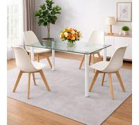 Kosy Koala Modern Clear Glass Dining Table Set With 4 Cream Plastic Chairs Dining Room Furniture