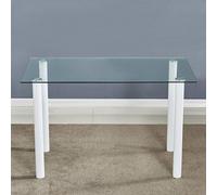 Kosy Koala Modern Clear Tempered Glass Dining Table With White Metal Legs