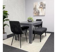 Kosy Koala Modern Dark Grey Dining Table Set With 2 Black Velvet Chairs And 2 Black Benches