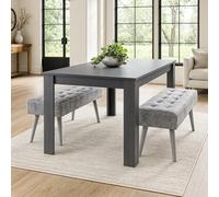 Kosy Koala Modern Dark Grey Dining Table Set With 2 Grey Velvet Benches Stylish Dining Room Furniture