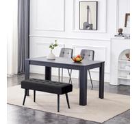 Kosy Koala Modern Dark Grey Dining Table Set With 2 Grey Velvet Chairs And 1 Black Bench
