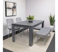 Kosy Koala Modern Dark Grey Dining Table Set With 2 Grey Velvet Chairs And 1 Grey Bench In Brown Brown
