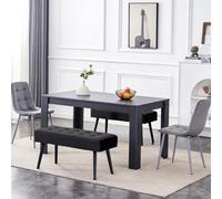 Kosy Koala Modern Dark Grey Dining Table Set With 2 Grey Velvet Chairs And 2 Black Benches