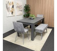 Kosy Koala Modern Dark Grey Dining Table Set With 2 Grey Velvet Chairs And 2 Grey Benches