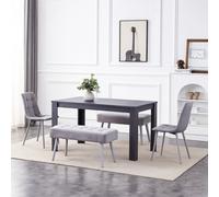 Kosy Koala Modern Dark Grey Dining Table Set With 2 Grey Velvet Chairs And 2 Grey Benches