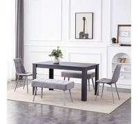 Kosy Koala Modern Dark Grey Dining Table Set With 2 Grey Velvet Chairs And 2 Grey Benches In Brown Brown One Size