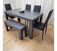Kosy Koala Modern Dark Grey Dining Table Set With 4 Black Metal Chairs And 1 Bench