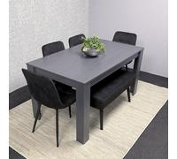 Kosy Koala Modern Dark Grey Dining Table Set With 4 Black Velvet Chairs And 1 Black Bench
