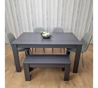 Kosy Koala Modern Dark Grey Dining Table Set With 4 Grey Gem Pattern Chairs And 1 Bench
