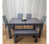 Kosy Koala Modern Dark Grey Dining Table Set With 4 Grey Metal Chairs And 1 Bench
