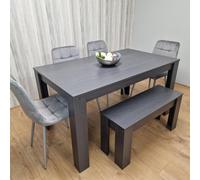Kosy Koala Modern Dark Grey Dining Table Set With 4 Grey Velvet Chairs And 1 Bench