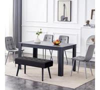 Kosy Koala Modern Dark Grey Dining Table Set With 4 Grey Velvet Chairs And 1 Black Bench