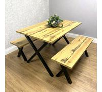 Kosy Koala Modern Dining Table And 2 Benches Set Wooden Effect Dining Table Set - Dining Room Furniture