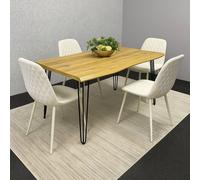 Kosy Koala Modern Dining Table Set And 4 Cream Faux Leather Chairs In Brown Brown