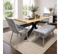 Kosy Koala Modern Dining Table Set With 2 Grey Velvet Chairs And 2 Grey Velvet Benches Dining Room Furniture