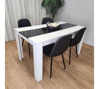Kosy Koala Dining Table and 4 Chairs White Black Wood 4 Leather Black Chairs Dining Room, Multi
