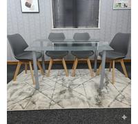 Kosy Koala Modern Dining Table Set With 4 Grey Plastic Chairs Dining Room Furniture Set