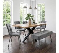 Kosy Koala Modern Dining Table Set With 4 Grey Velvet Chairs And Grey Padded Bench Dining Room Furniture