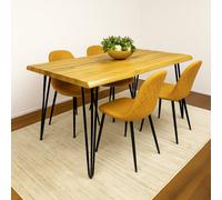 Kosy Koala Modern Dining Table Set With 4 Mustard Gem Pattern Chairs Dining Room Furniture