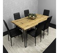 Kosy Koala Modern Dining Table Set With 6 Black Faux Leather Chairs Dining Room Furniture