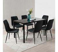 Kosy Koala Modern Dining Table Set With 6 Black Tufted Velvet Chairs Dining Room Furniture