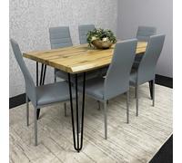 Kosy Koala Modern Dining Table Set With 6 Grey Faux Leather Chairs Dining Room Furniture