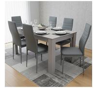 Kosy Koala Modern Dining Table Set With 6 Grey Faux Leather Chairs Dining Room Furniture