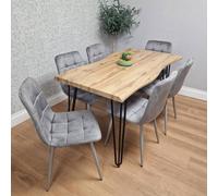 Kosy Koala Modern Dining Table Set With 6 Grey Velvet Chairs Kitchen Dining Room Furniture In Brown Brown One Size