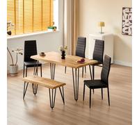 Kosy Koala Modern Dining Table Set With Bench And 4 Black Faux Leather Chairs Dining Room Furniture
